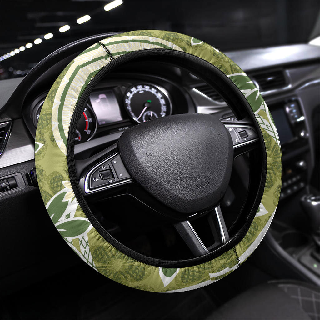 Hawaii Pupuala Plumeria Olive Green Steering Wheel Cover Polynesian Pattern LT01 Universal Fit Olive Green - Polynesian Pride