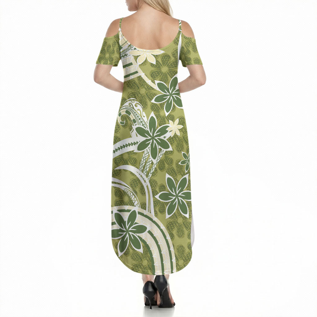 Hawaii Pupuala Plumeria Olive Green Summer Maxi Dress Polynesian Pattern LT01 - Polynesian Pride