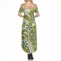 Hawaii Pupuala Plumeria Olive Green Summer Maxi Dress Polynesian Pattern LT01 - Polynesian Pride