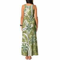 Hawaii Pupuala Plumeria Olive Green Tank Maxi Dress Polynesian Pattern LT01 - Polynesian Pride