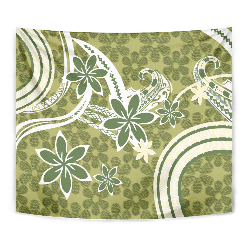 Hawaii Pupuala Plumeria Olive Green Tapestry Polynesian Pattern LT01 - Polynesian Pride