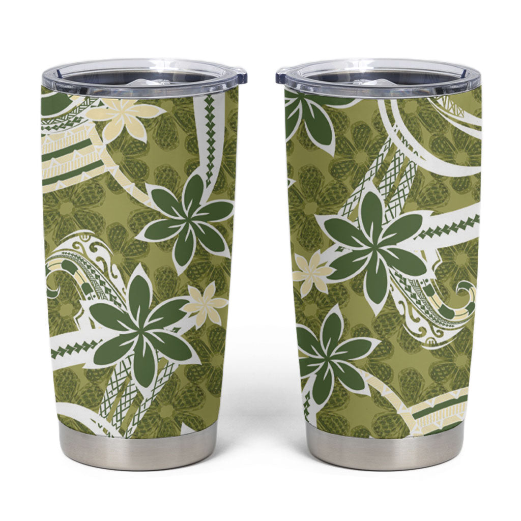 Hawaii Pupuala Plumeria Olive Green Tumbler Cup Polynesian Pattern LT01 Olive Green - Polynesian Pride