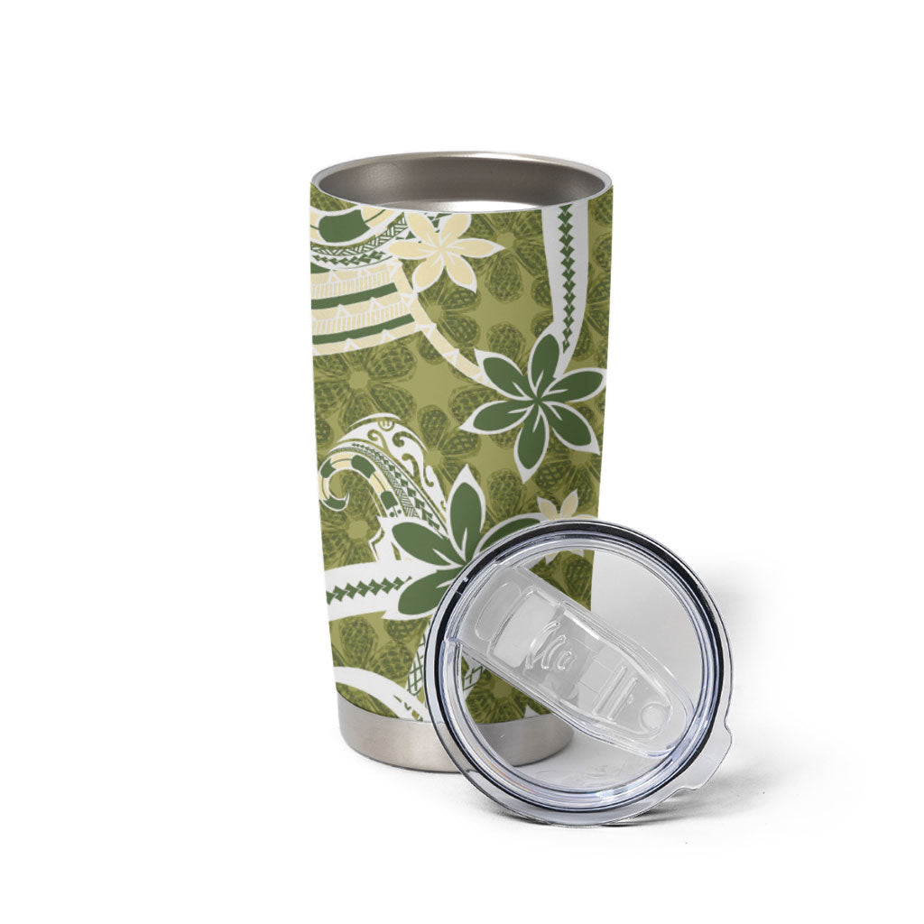 Hawaii Pupuala Plumeria Olive Green Tumbler Cup Polynesian Pattern LT01 - Polynesian Pride