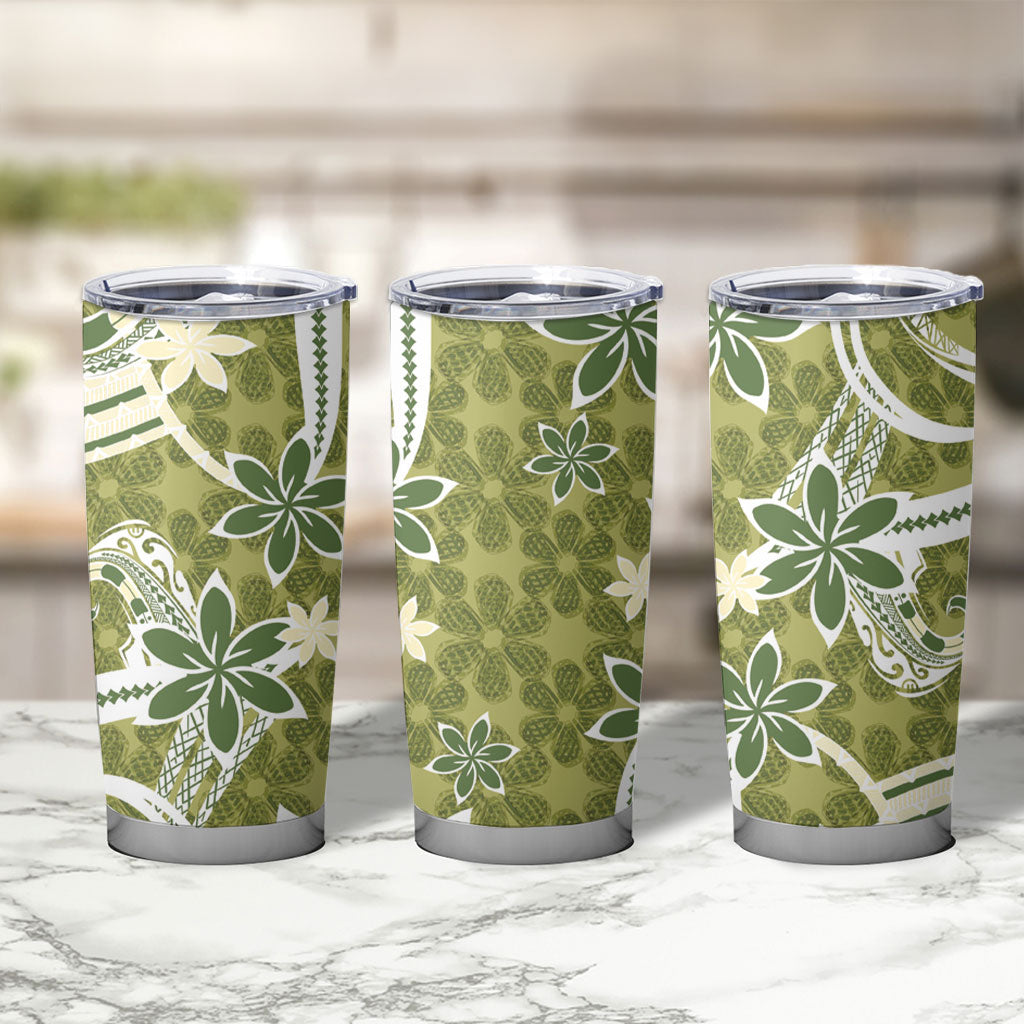 Hawaii Pupuala Plumeria Olive Green Tumbler Cup Polynesian Pattern LT01 - Polynesian Pride