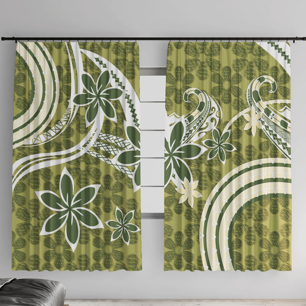 Hawaii Pupuala Plumeria Olive Green Window Curtain Polynesian Pattern LT01 With Hooks Olive Green - Polynesian Pride