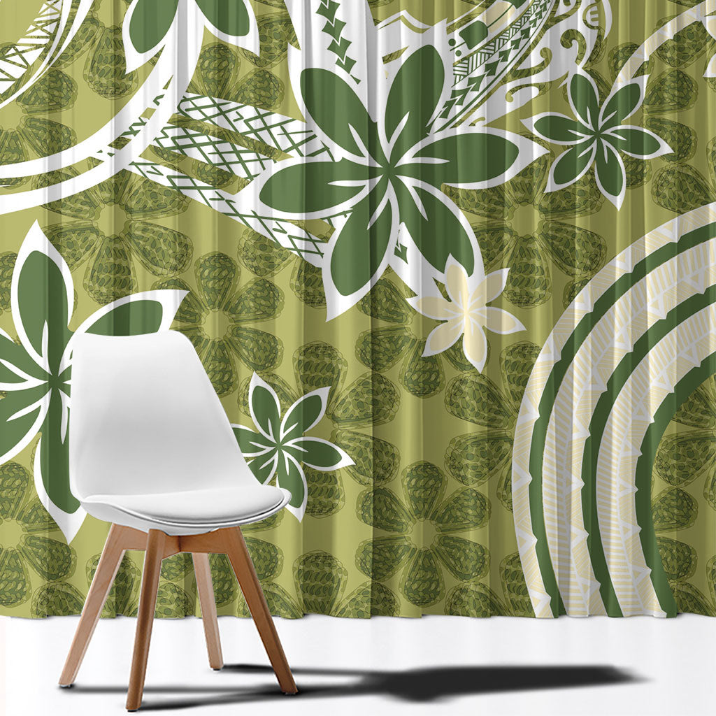 Hawaii Pupuala Plumeria Olive Green Window Curtain Polynesian Pattern LT01 - Polynesian Pride