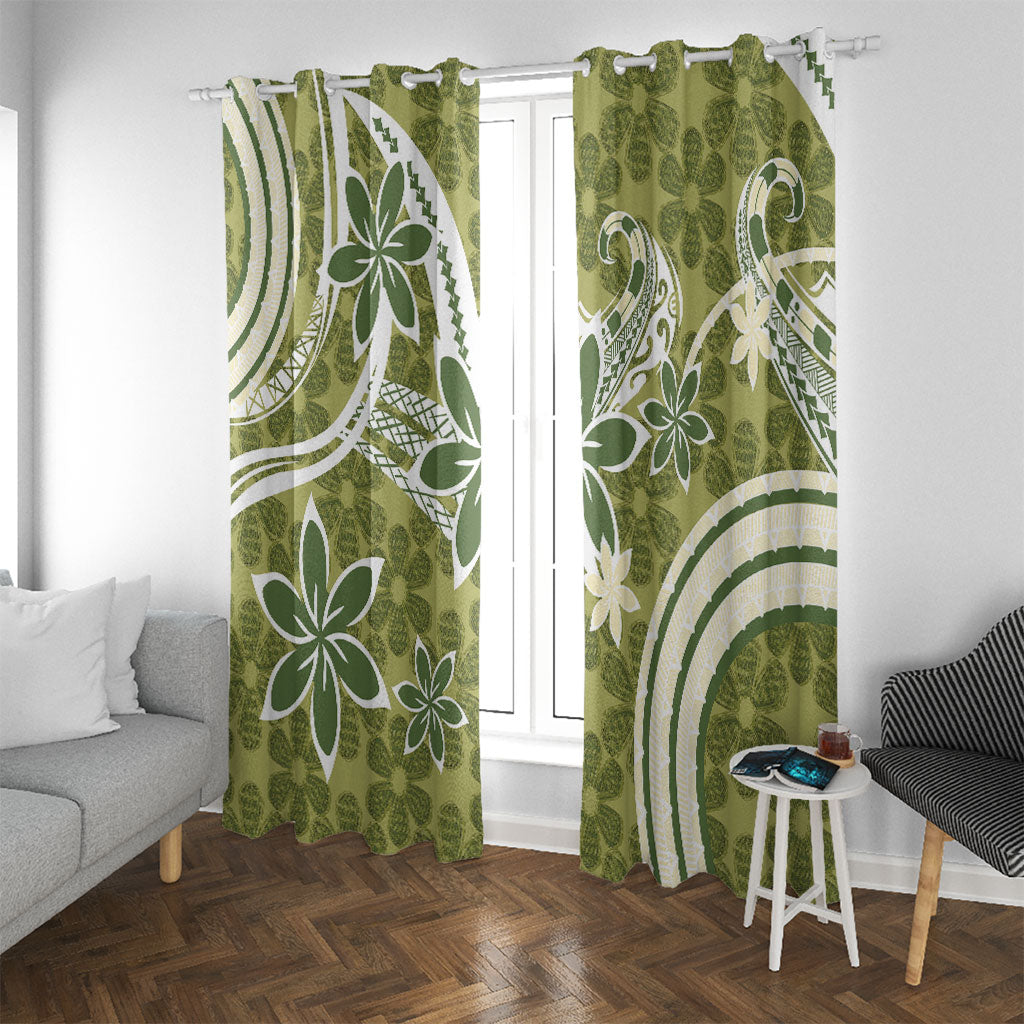 Hawaii Pupuala Plumeria Olive Green Window Curtain Polynesian Pattern LT01 With Grommets Olive Green - Polynesian Pride