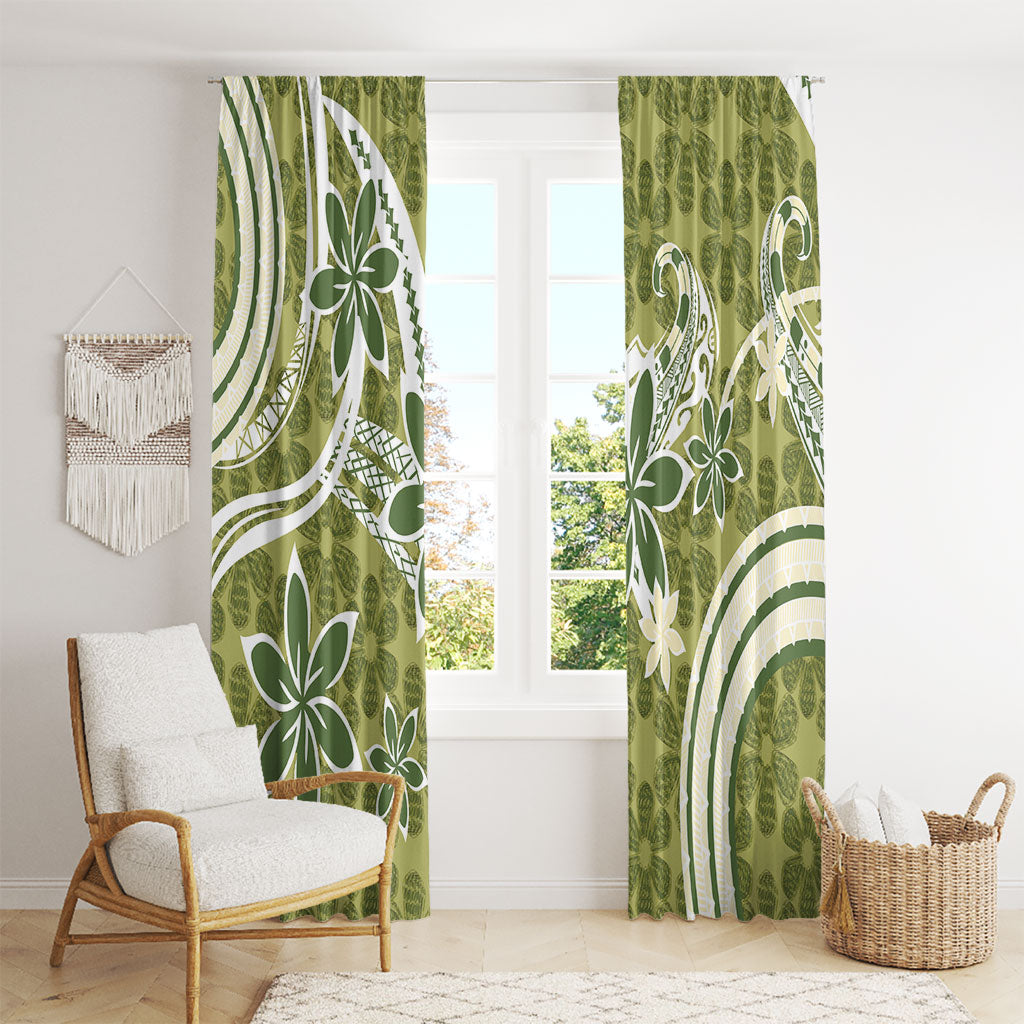 Hawaii Pupuala Plumeria Olive Green Window Curtain Polynesian Pattern LT01 - Polynesian Pride