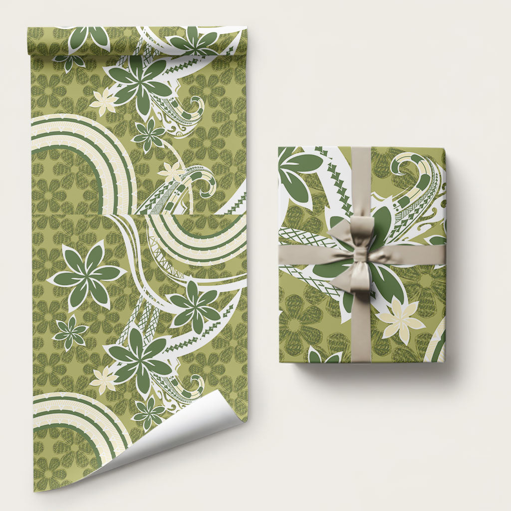 Hawaii Pupuala Plumeria Olive Green Wrapping Paper Polynesian Pattern LT01 58" × 23" Olive Green - Polynesian Pride