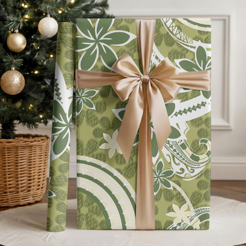 Hawaii Pupuala Plumeria Olive Green Wrapping Paper Polynesian Pattern LT01 - Polynesian Pride
