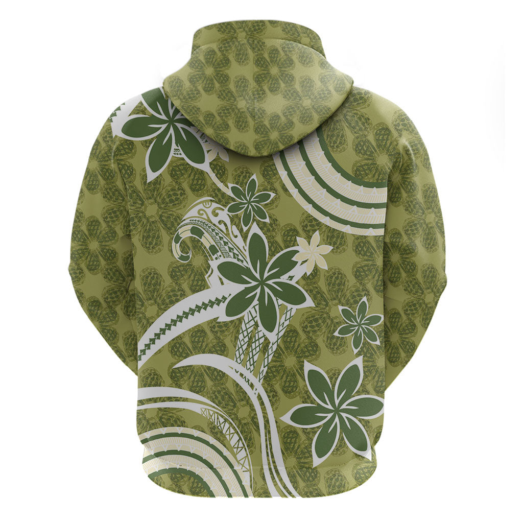 Hawaii Pupuala Plumeria Olive Green Zip Hoodie Polynesian Pattern LT01 - Polynesian Pride