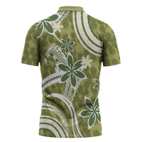 Hawaii Pupuala Plumeria Olive Green Zipper Polo Shirt Polynesian Pattern LT01 - Polynesian Pride