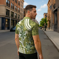 Hawaii Pupuala Plumeria Olive Green Zipper Polo Shirt Polynesian Pattern LT01 - Polynesian Pride