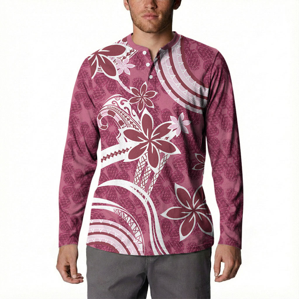 Hawaii Pupuala Plumeria Pink Button Sweatshirt Polynesian Pattern LT01 - Polynesian Pride