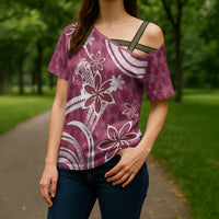 Hawaii Pupuala Plumeria Pink Cross Shoulder Shirt Polynesian Pattern LT01 - Polynesian Pride
