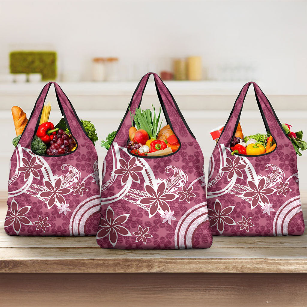 Hawaii Pupuala Plumeria Pink Grocery Bag Polynesian Pattern LT01 3-pack One Size Pink - Polynesian Pride