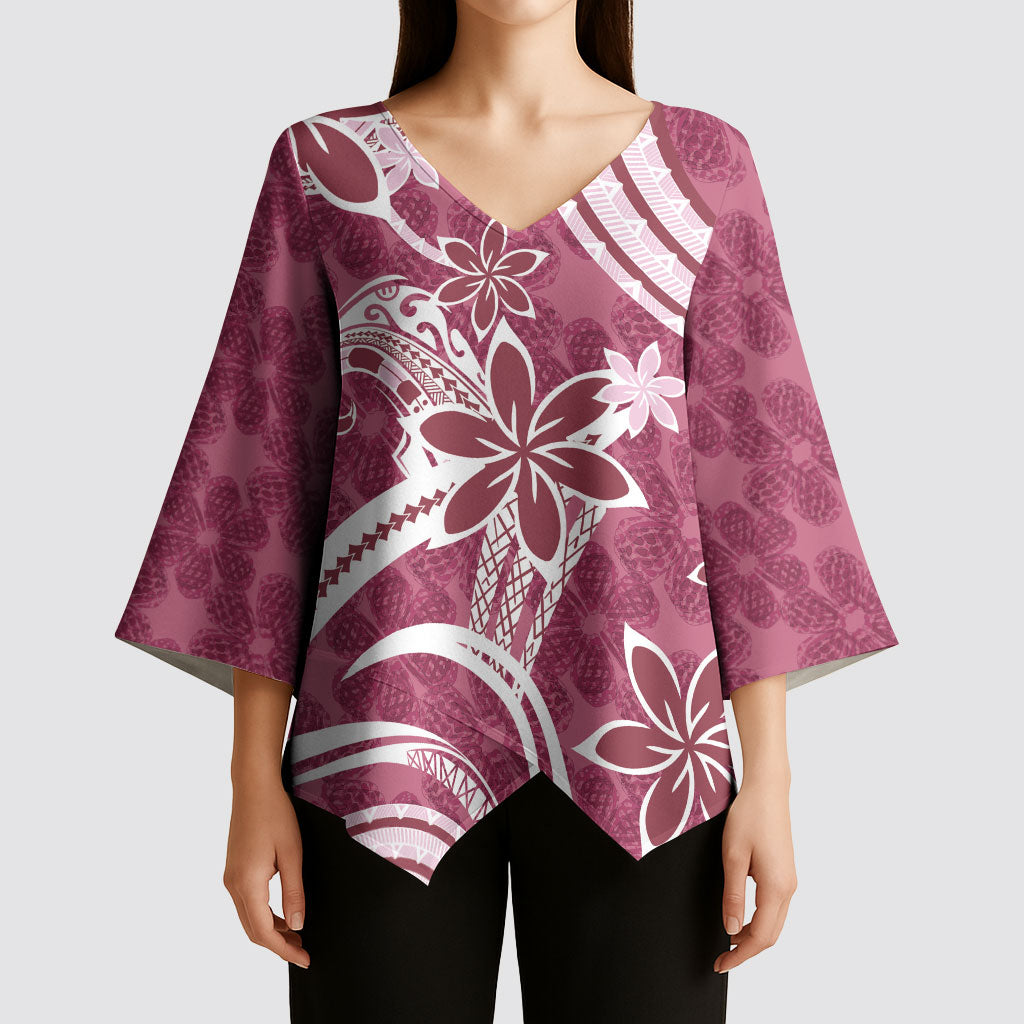 Hawaii Pupuala Plumeria Pink Kimono Sleeve Blouse Polynesian Pattern LT01 - Polynesian Pride