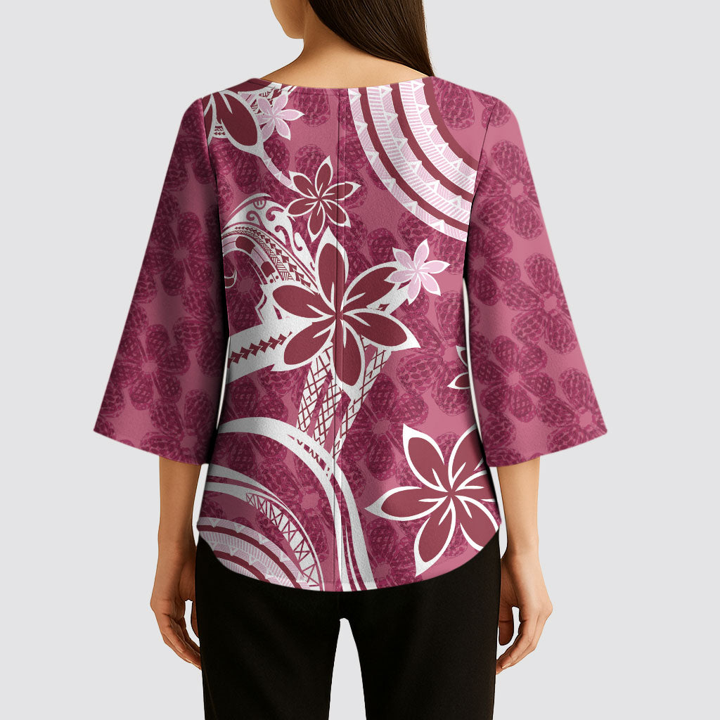 Hawaii Pupuala Plumeria Pink Kimono Sleeve Blouse Polynesian Pattern LT01 - Polynesian Pride