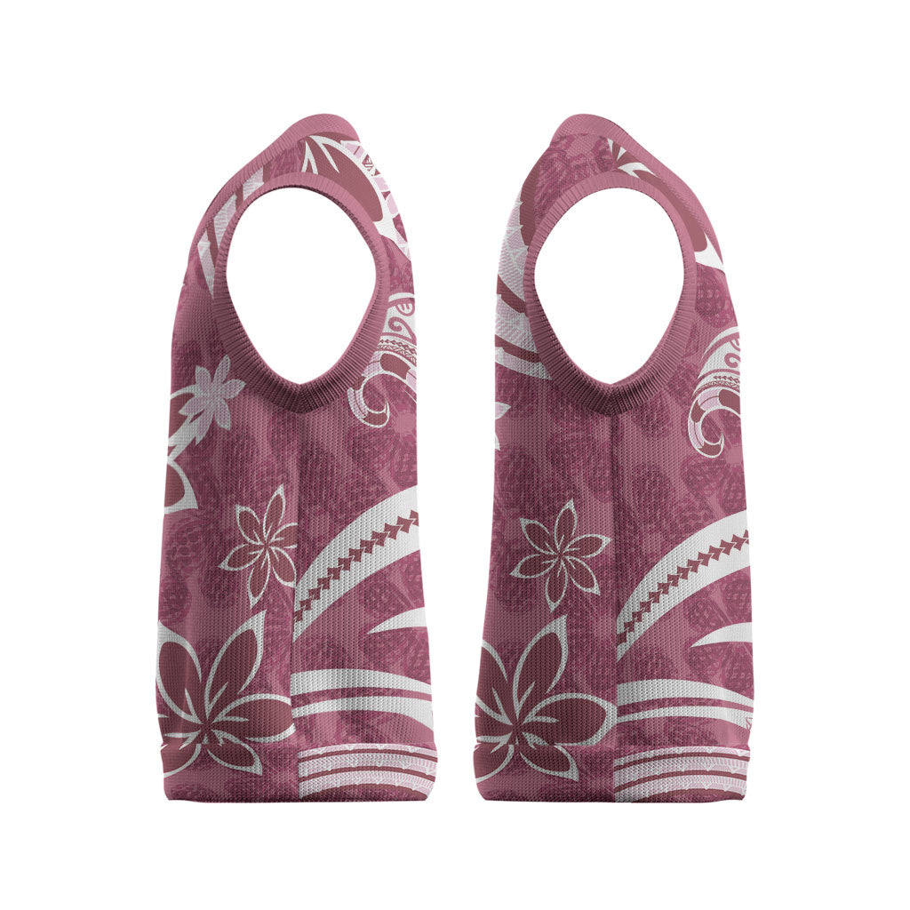 Hawaii Pupuala Plumeria Pink Christmas Knitted V-Neck Vest Polynesian Pattern LT01 - Polynesian Pride