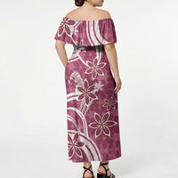 Hawaii Pupuala Plumeria Pink Off Shoulder Maxi Dress Polynesian Pattern LT01 - Polynesian Pride