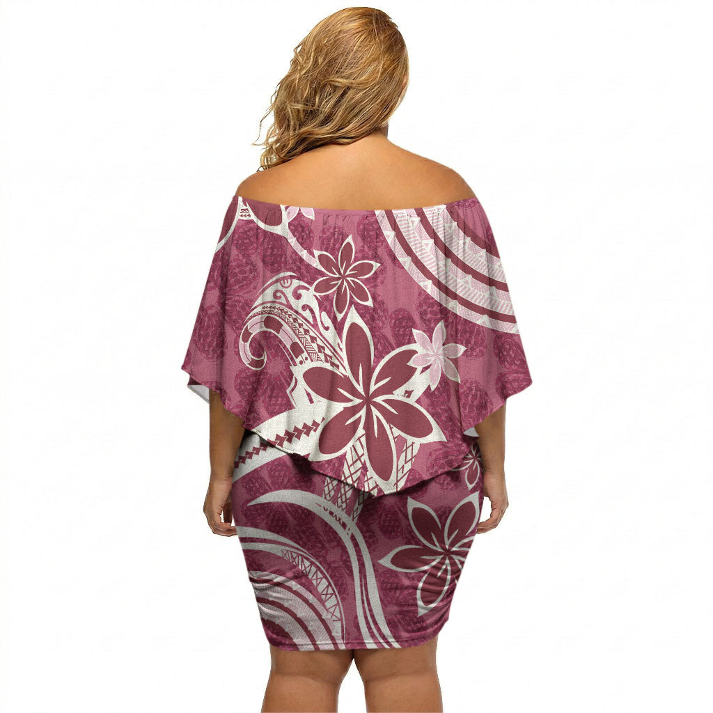 Hawaii Pupuala Plumeria Pink Off Shoulder Short Dress Polynesian Pattern LT01 - Polynesian Pride