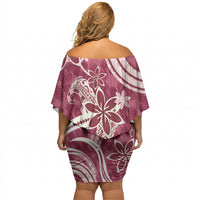 Hawaii Pupuala Plumeria Pink Off Shoulder Short Dress Polynesian Pattern LT01 - Polynesian Pride