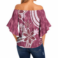 Hawaii Pupuala Plumeria Pink Off Shoulder Wrap Waist Top Polynesian Pattern LT01 - Polynesian Pride
