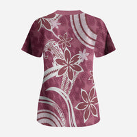 Hawaii Pupuala Plumeria Pink Scrub Top Polynesian Pattern LT01 - Polynesian Pride