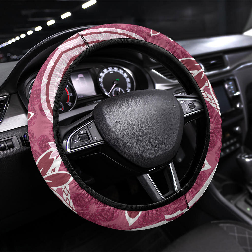Hawaii Pupuala Plumeria Pink Steering Wheel Cover Polynesian Pattern LT01 Universal Fit Pink - Polynesian Pride