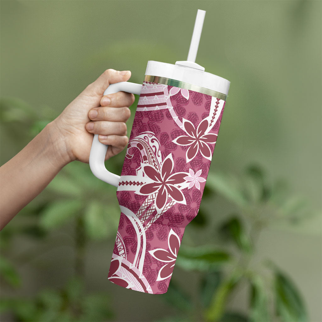 Hawaii Pupuala Plumeria Pink Tumbler With Handle Polynesian Pattern LT01 - Polynesian Pride