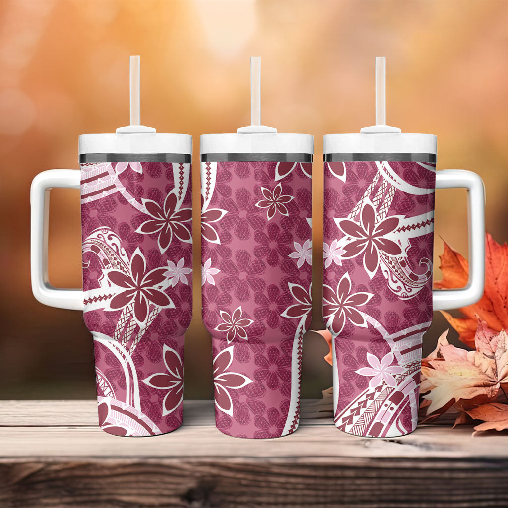 Hawaii Pupuala Plumeria Pink Tumbler With Handle Polynesian Pattern LT01 - Polynesian Pride