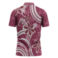 Hawaii Pupuala Plumeria Pink Zipper Polo Shirt Polynesian Pattern LT01 - Polynesian Pride