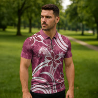 Hawaii Pupuala Plumeria Pink Zipper Polo Shirt Polynesian Pattern LT01 - Polynesian Pride