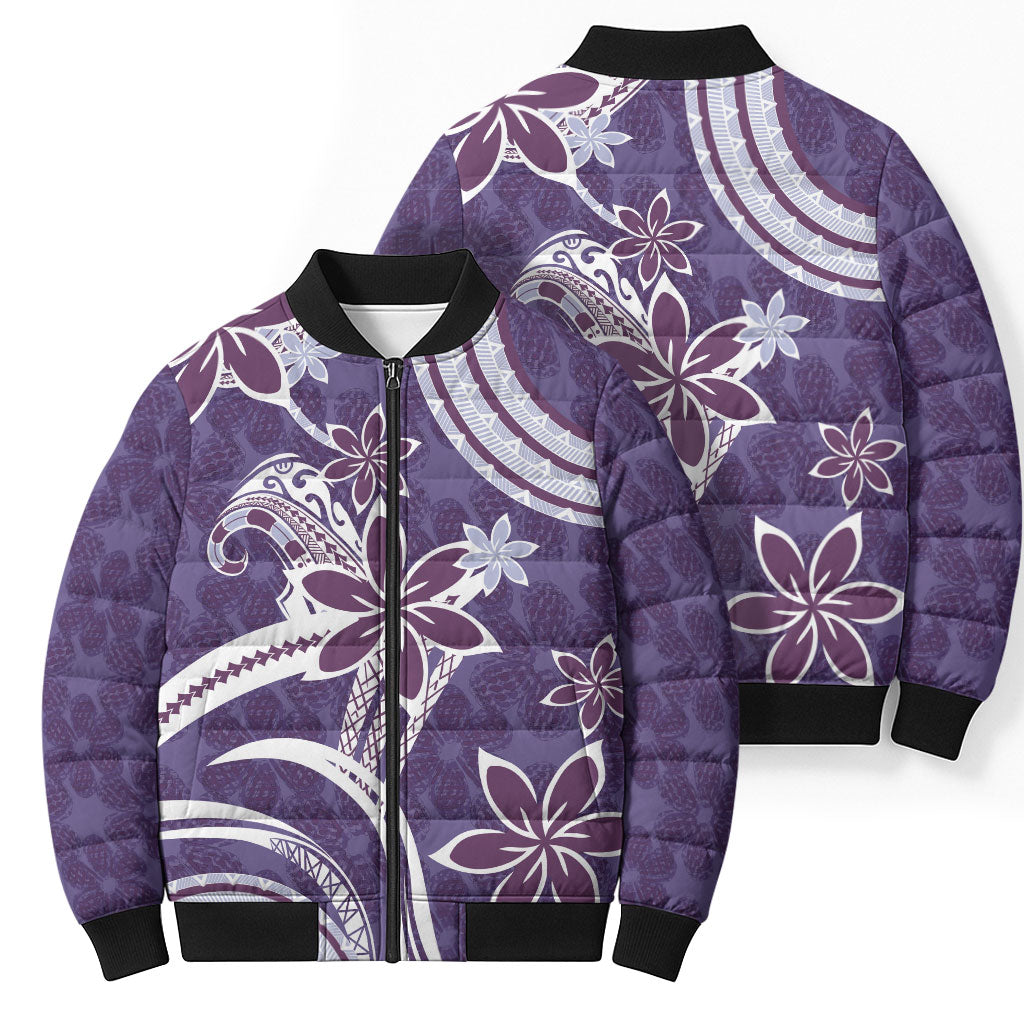Hawaii Pupuala Plumeria Purple Bomber Puffer Jacket Polynesian Pattern LT01 - Polynesian Pride