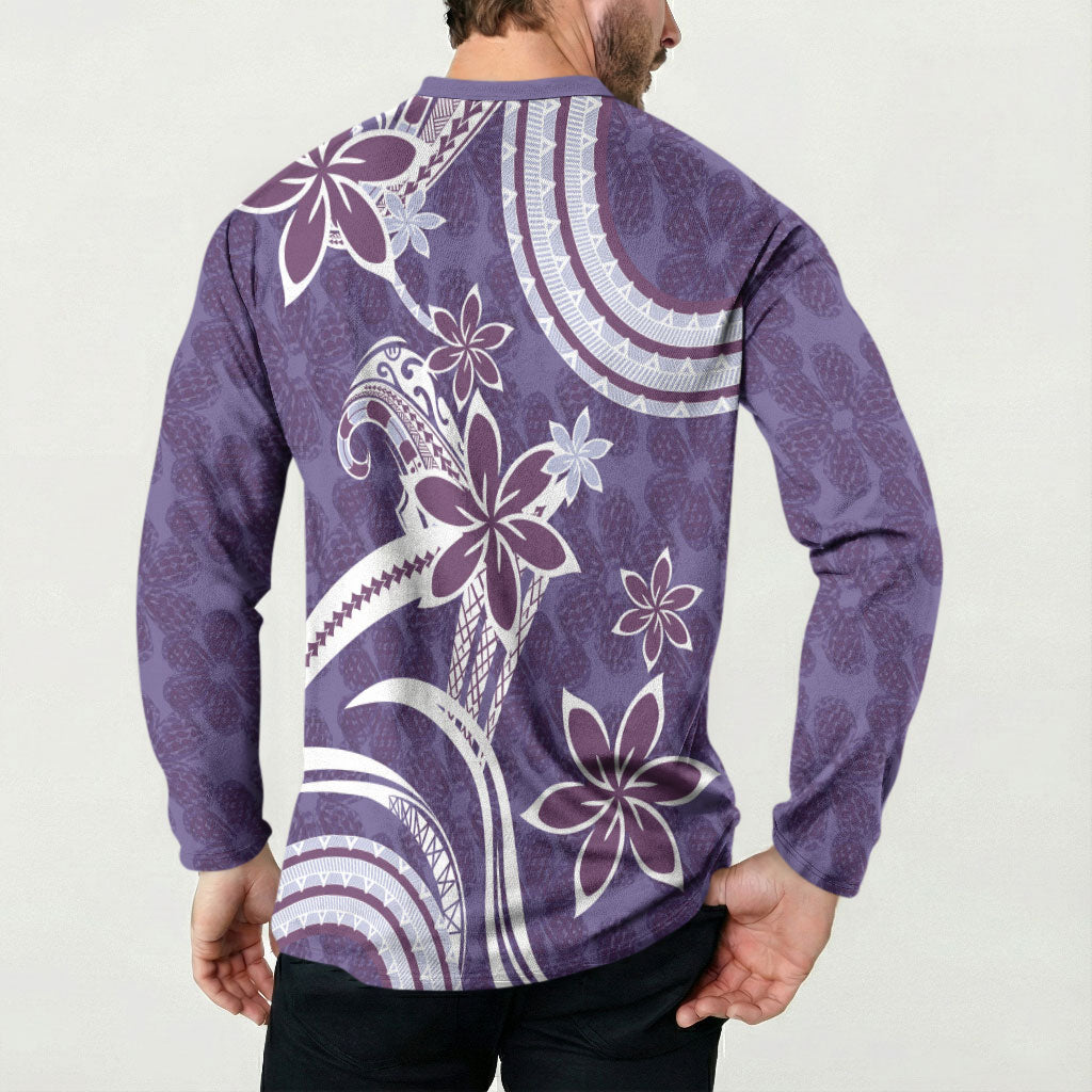 Hawaii Pupuala Plumeria Purple Button Sweatshirt Polynesian Pattern LT01 - Polynesian Pride