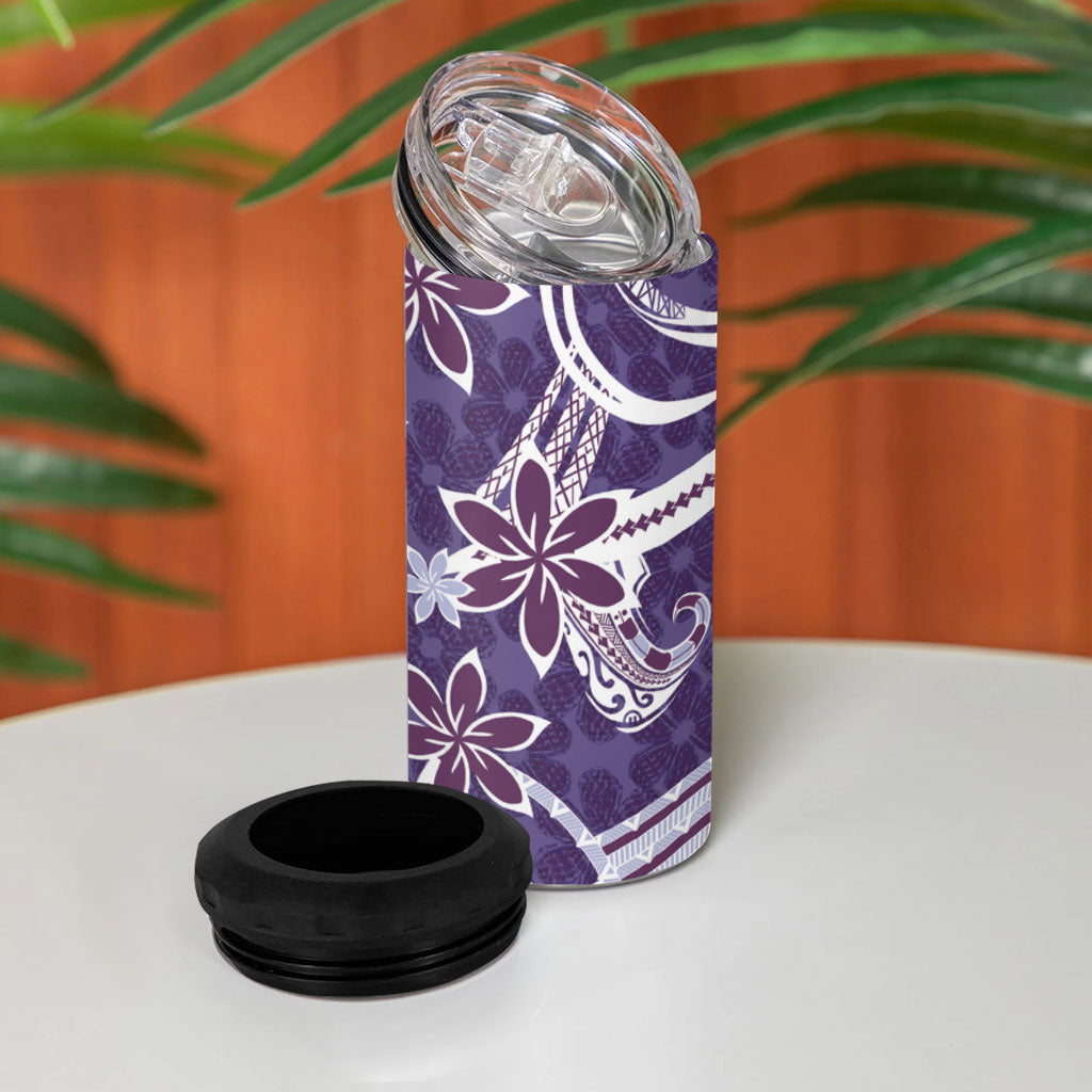 Hawaii Pupuala Plumeria Purple 4 in 1 Can Cooler Tumbler Polynesian Pattern LT01 - Polynesian Pride