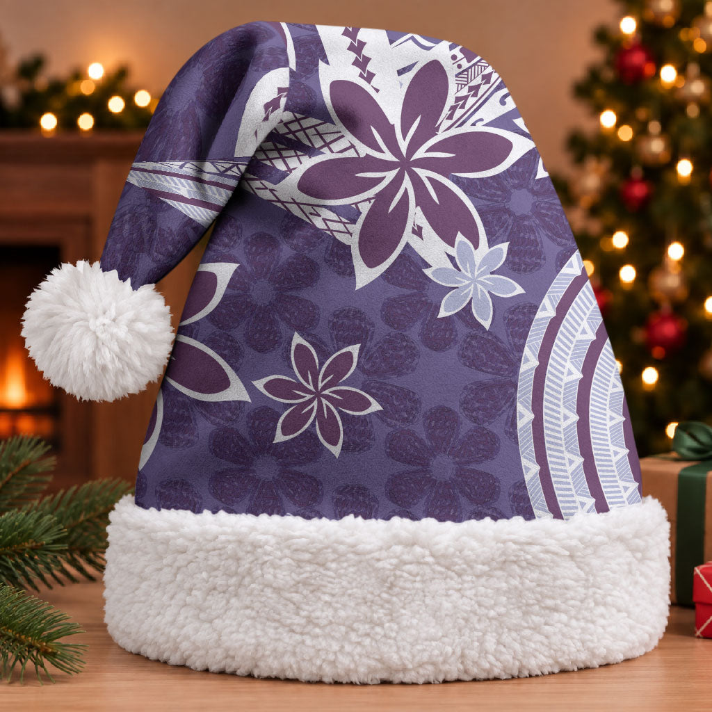Hawaii Pupuala Plumeria Purple Christmas Santa Hat Polynesian Pattern LT01 With Fur Purple - Polynesian Pride