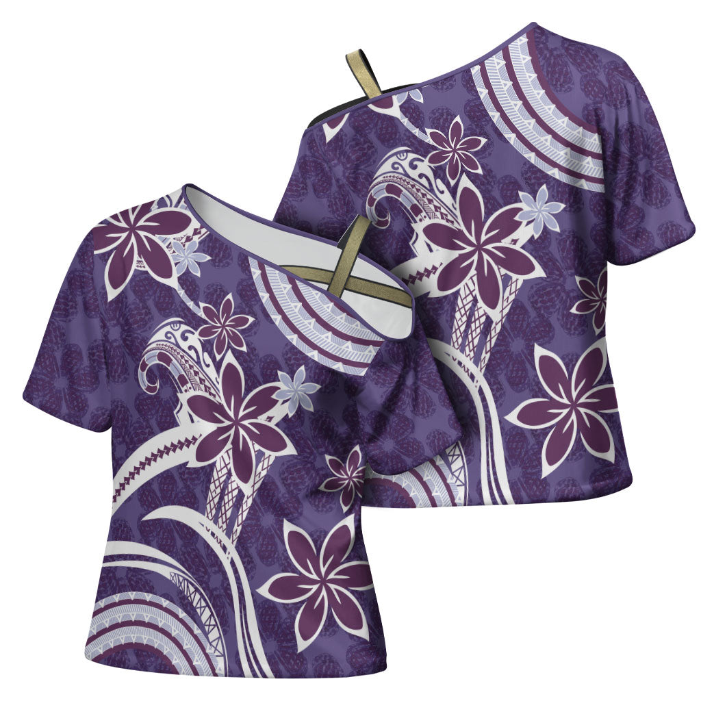 Hawaii Pupuala Plumeria Purple Cross Shoulder Shirt Polynesian Pattern LT01 - Polynesian Pride