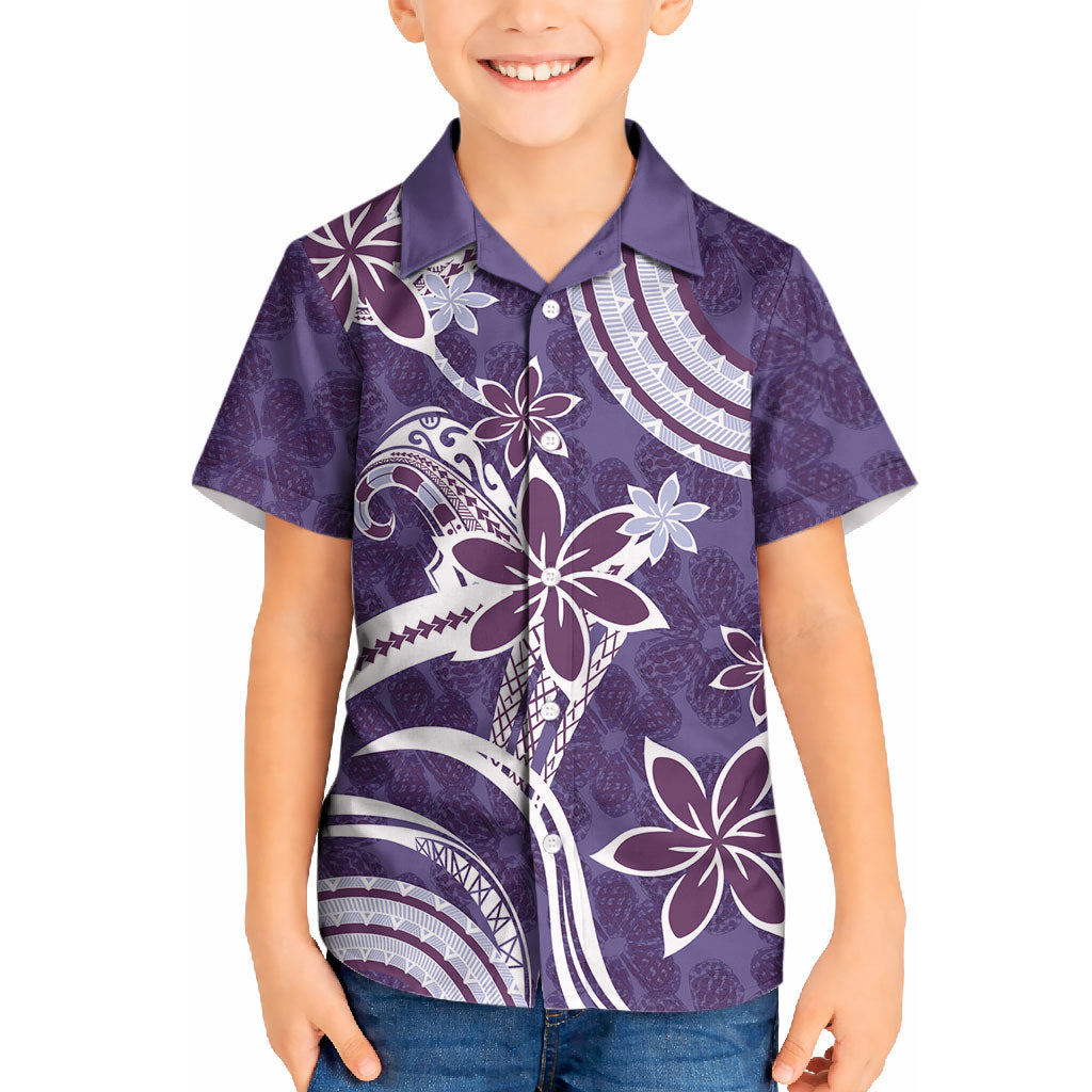 Hawaii Pupuala Plumeria Purple Kid Hawaiian Shirt Polynesian Pattern LT01 Kid Purple - Polynesian Pride