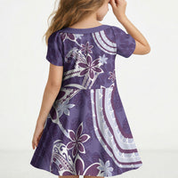 Hawaii Pupuala Plumeria Purple Kid Short Sleeve Dress Polynesian Pattern LT01 - Polynesian Pride