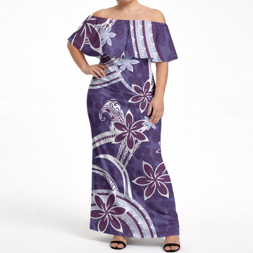 Hawaii Pupuala Plumeria Purple Off Shoulder Maxi Dress Polynesian Pattern LT01 Women Purple - Polynesian Pride