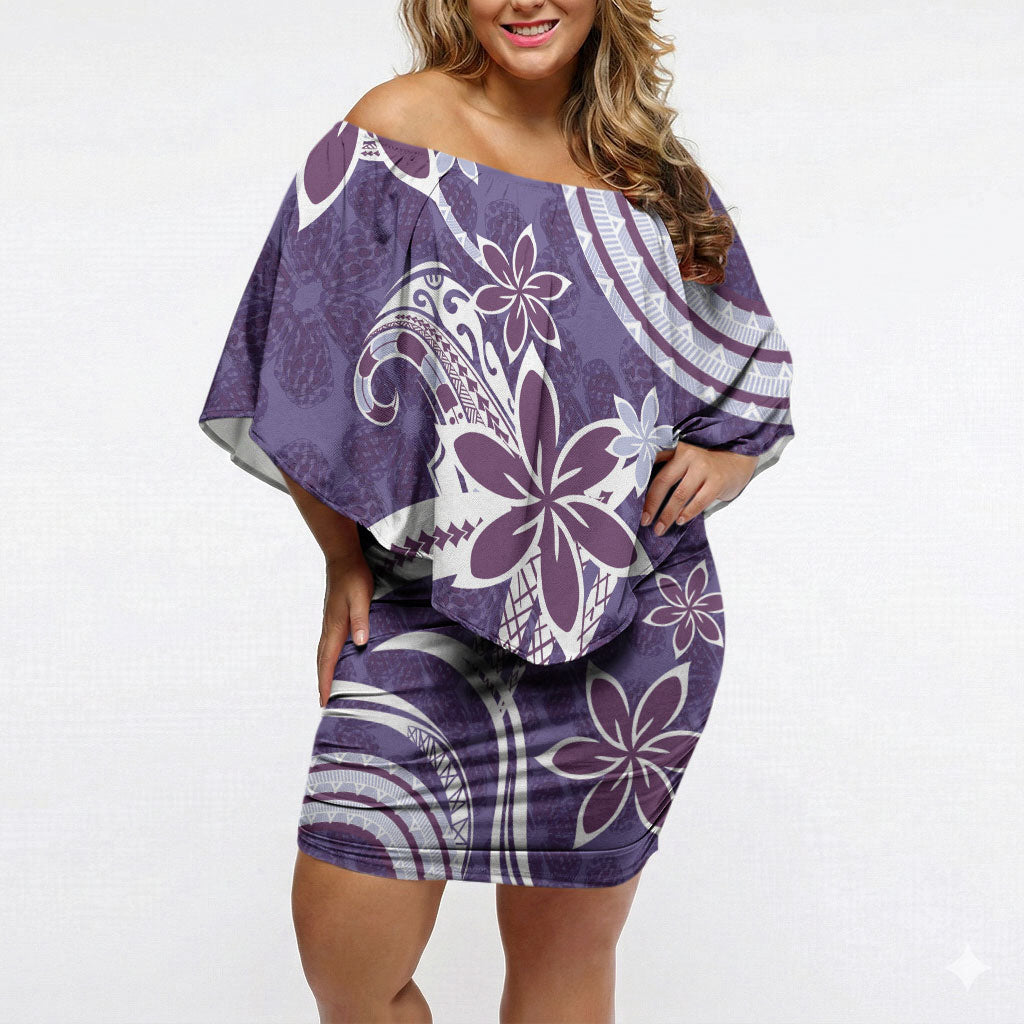 Hawaii Pupuala Plumeria Purple Off Shoulder Short Dress Polynesian Pattern LT01 Women Purple - Polynesian Pride
