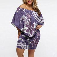 Hawaii Pupuala Plumeria Purple Off Shoulder Short Dress Polynesian Pattern LT01 Women Purple - Polynesian Pride