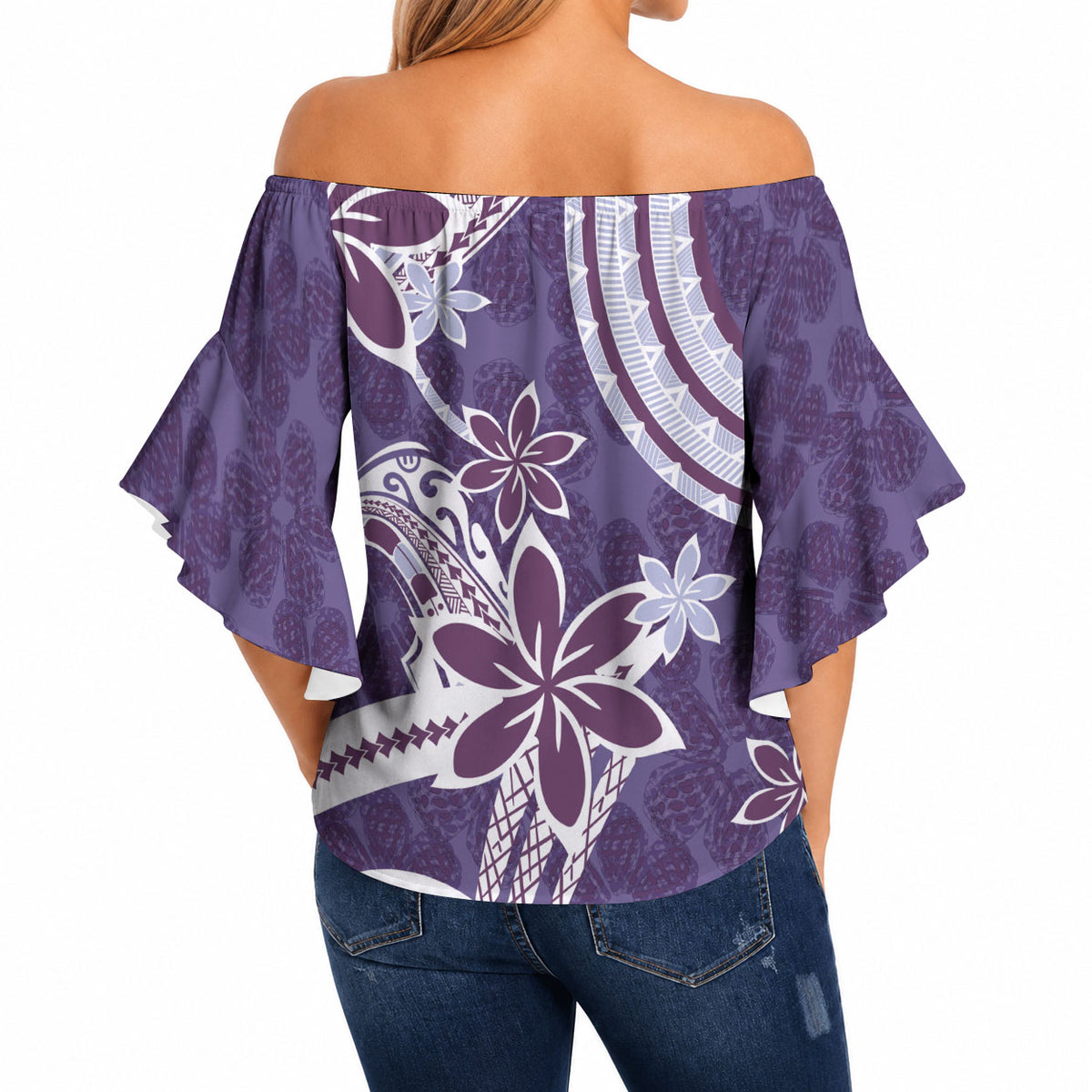 Hawaii Pupuala Plumeria Purple Off Shoulder Wrap Waist Top Polynesian Pattern LT01 - Polynesian Pride