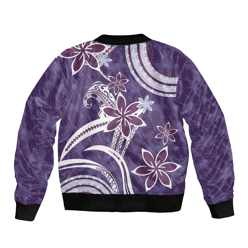 Hawaii Pupuala Plumeria Purple Sleeve Zip Bomber Jacket Polynesian Pattern LT01 - Polynesian Pride