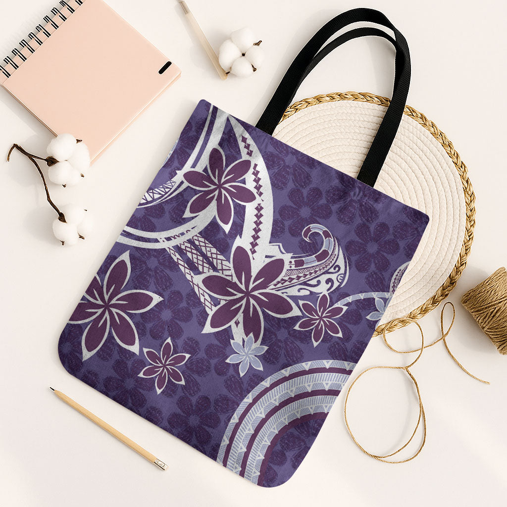 Hawaii Pupuala Plumeria Purple Tote Bag Polynesian Pattern LT01 Black Strap One Size Purple - Polynesian Pride