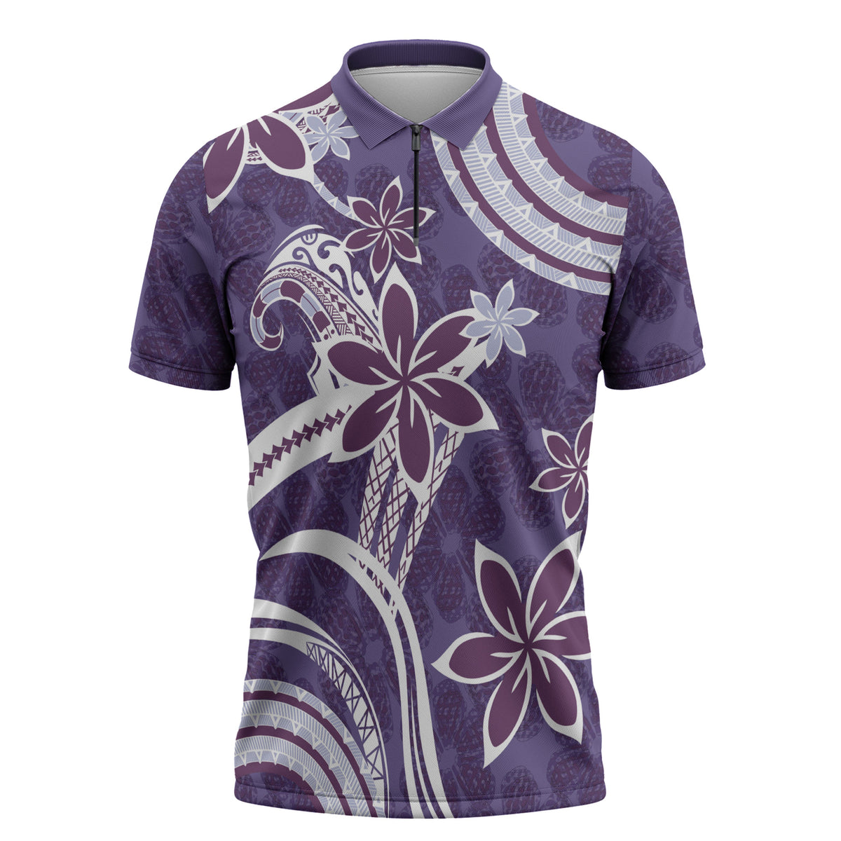 Hawaii Pupuala Plumeria Purple Zipper Polo Shirt Polynesian Pattern LT01 Purple - Polynesian Pride