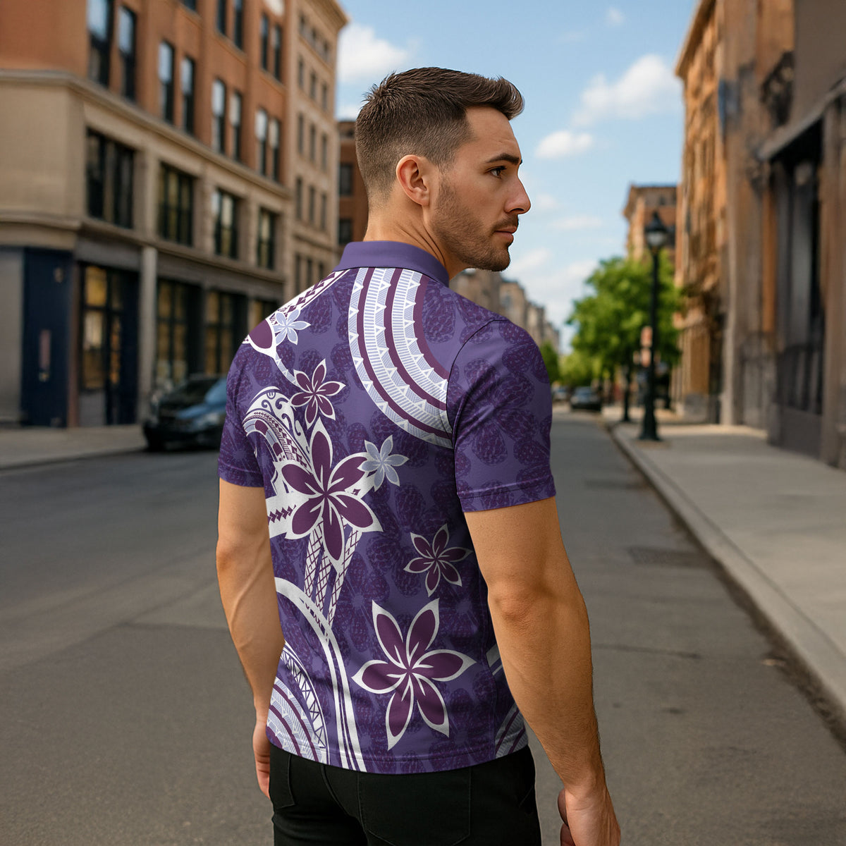 Hawaii Pupuala Plumeria Purple Zipper Polo Shirt Polynesian Pattern LT01 - Polynesian Pride