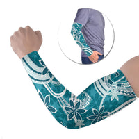 Hawaii Pupuala Plumeria Teal Arm Sleeves Polynesian Pattern LT01 Set of 2 Teal - Polynesian Pride