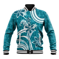 Hawaii Pupuala Plumeria Teal Baseball Jacket Polynesian Pattern LT01 Unisex Teal - Polynesian Pride